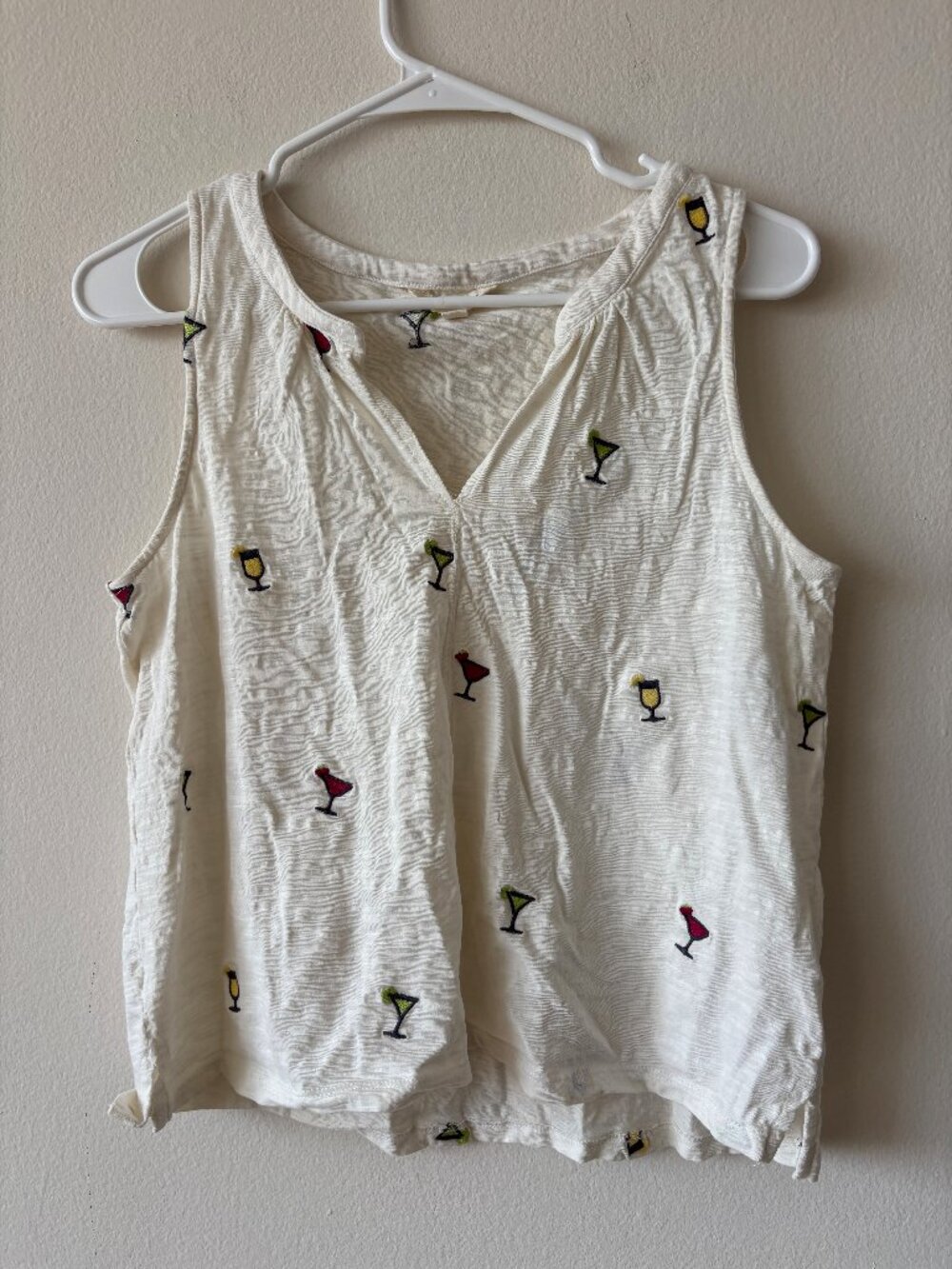 Lucky Brand Cream Martini Glass Print Tank Top - Size Small